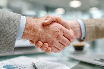 Professional Handshake in Office Setting Symbolizing Agreement and Trust