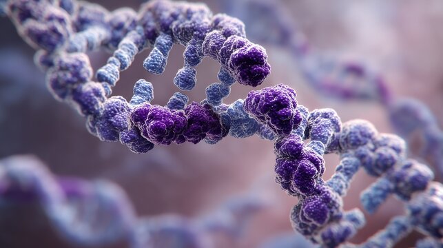 Rett Syndrome Awareness Month. DNA double helix with mutation highlighted in purple, abstract molecular biology illustration, Rett Syndrome genetic research visualization - Powered by Adobe
