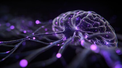 Rett Syndrome Awareness Month. Scientific illustration of brain neural networks with highlighted impaired MECP2 gene activity, glowing purple connections symbolizing Rett Syndrome