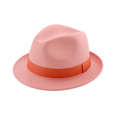 Fototapeta premium Pastel pink fedora with tangerine ribbon gracefully posed on a transparent setting