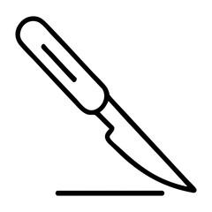 Illustration of a scalpel with a handle and blade resting on a horizontal line shape