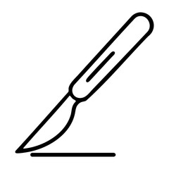 Illustration of a surgical scalpel with a handle and a sharp blade cutting line