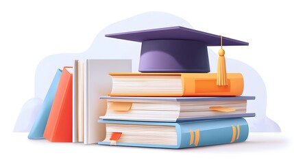Stack of books with a graduation cap on top removed background