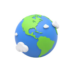 3D Earth globe amidst fluffy white clouds symbolizing global climate changes and weather patterns