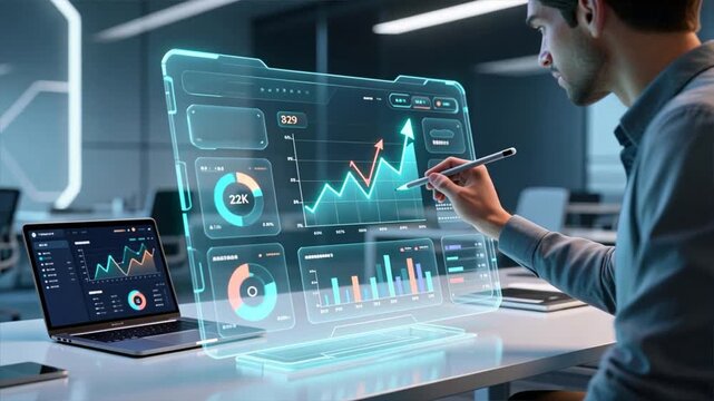 A businessman using pen with floating cro graph and analytics dashboard, conversion rate optimization technology, cro, lead generation
