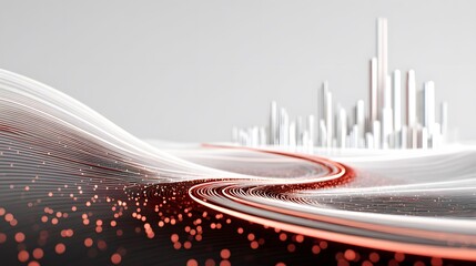 Abstract futuristic cityscape with glowing lines and modern architecture removed background