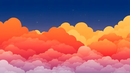 Cartoon clouds in shades of orange and purple fill the sky removed background