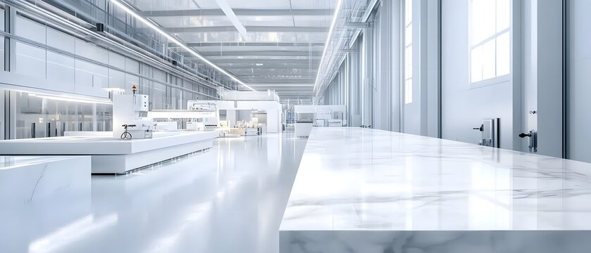 Modern Automated Marble Processing Line in Bright White Factory