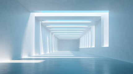 Fototapeta premium Innovation and growth in a sleek futuristic corridor with blue lighting and minimalist design