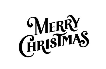 Vintage Merry Christmas lettering in black with swirl elements. Great for holiday greeting cards, Christmas gift tags, invitations, seasonal posters, social media.Transparent background in vector file