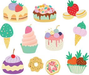Naklejka premium Colorful Cupcakes and Ice Cream Vector Set