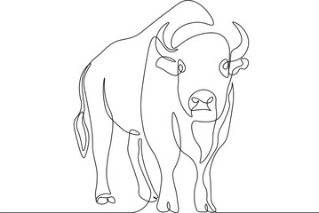 Wild Bison in Continuous Line Art. Minimalist Animal Sketch