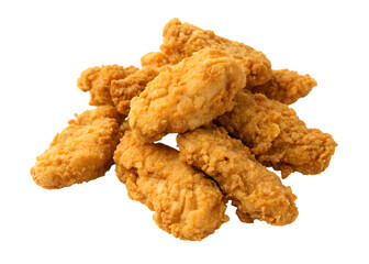 Pile of crispy fried chicken tenders on a dark background ready to be served and enjoyed