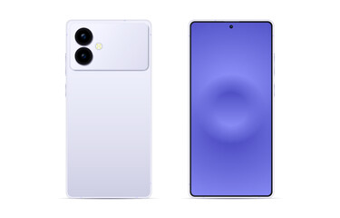 Realistic vector illustration of a modern smartphone mockup showing front and back view. Screen mobile phone template for app presentation, UI design, advertising, and technology concepts