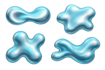 Glossy blue amorphous shapes forming dynamic abstract pattern, blending contemporary design elements on transparent backdrop