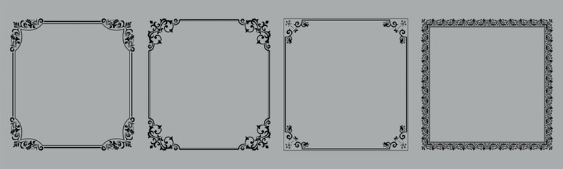 Set of decorative frames Elegant vector element for design in Eastern style, place for text. Floral black and gray borders. Lace illustration for invitations and greeting cards