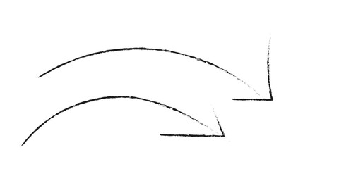 Hand-drawn wavy arrow with rough brush texture, abstract black ink curve, isolated on white. Creative design for direction, movement, infographic highlights, posters, and graphic templates.