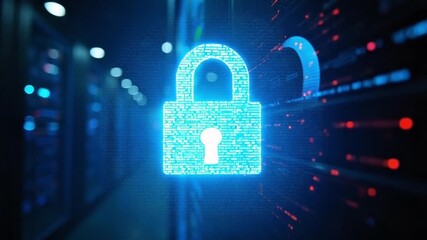 Server room data protection with digital lock concept for cybersecurity and encryption - Powered by Adobe
