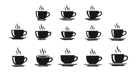 Enjoy a warm cup of coffee with steam, simple black and white design for your restaurant or business