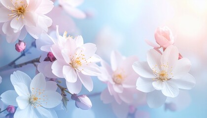Fototapeta premium Delicate Blossoms in Dreamy Light: A Serene Composition of Soft Floral Beauty