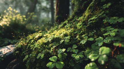 Fototapeta premium Forest floor dappled with dew drops
