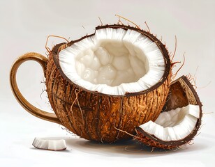 Creative Coconut Tea Cup on White Background