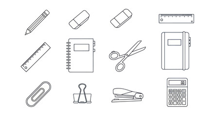 Obraz premium Collection of essential stationery items for drawing writing and organizing.