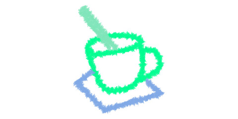 Whimsical green cup of coffee inviting warmth on a quiet morning with a cool blue saucer on a black