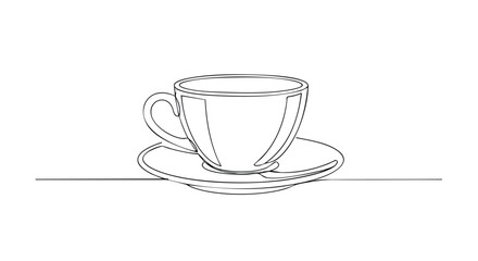 Elegant single line drawing of a coffee cup and saucer for minimalist decor or cafe branding designs