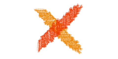 A bold abstract X mark in shades of fiery orange and sunset yellow conveys a powerful message on