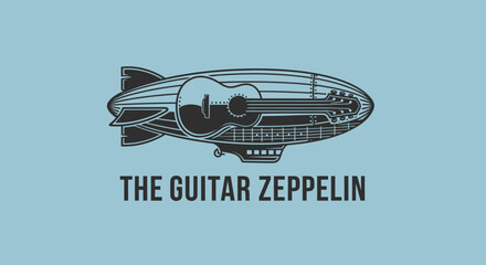 Creative logo design of a guitar integrated into a zeppelin airship. © Alienmarsh