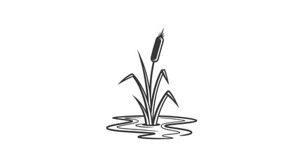 Hand drawn cattail reed plant growing in water sketch.