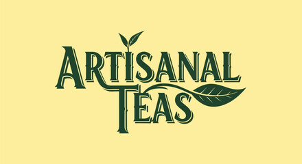 Artisanal Teas vintage logo with elegant green typography and leaf design.