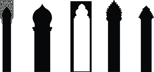 Mosque minaret silhouette vector illustration, Islamic architecture design, religious tower artwork, traditional mosque element for culture, worship, spirituality and heritage