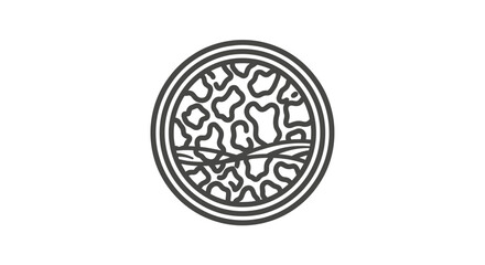 Circular line art icon with an abstract nature pattern.