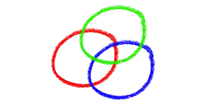 A vibrant intersection of unity with three interwoven circles showcasing the power of collaboration