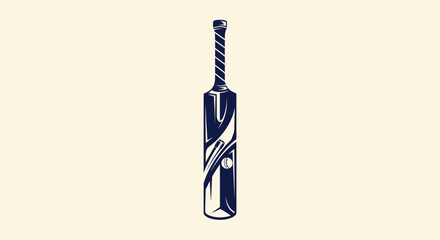 Stylized blue and white cricket bat illustration.