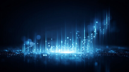 Futuristic blue light streaks and glowing particle effects on dark background