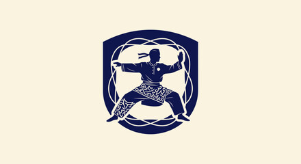 Pencak Silat martial artist warrior emblem logo.