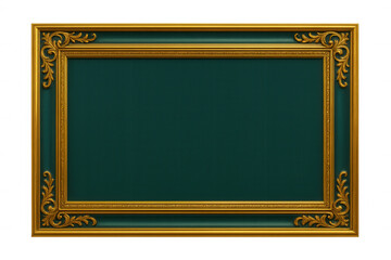 Classic golden and green ornate frame with transparent background, ideal for displaying artwork or photographs
