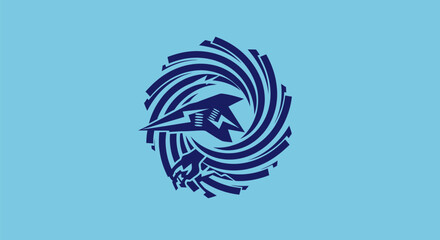 Dynamic swirling emblem with a futuristic bird design.