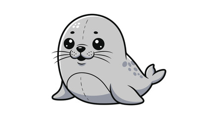 Cute Grey Cartoon Baby Seal Smiling Illustration. © Maryati