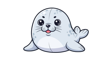 Cute Cartoon Seal with Big Eyes and Small Flippers. © Maryati