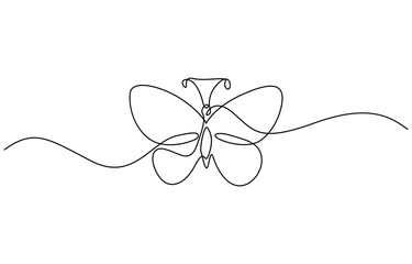 Continuous one line drawing of Butterfly vector illustration. Editable outline