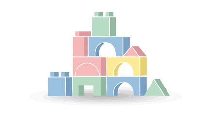 Fototapeta premium Pastel colored building blocks stacked forming a playful structure childrens toy.