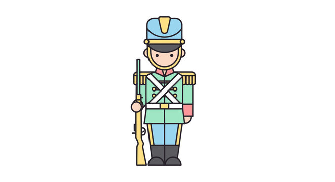 Cartoon Toy Soldier in Blue and Green Uniform Holding Rifle.