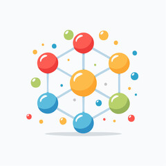 Colorful Connected Spheres Molecular Structure on White Background