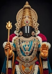 Magnificent Lord Venkateswara: Adorned in Gold and Jewels, a Stunning Portrait of Divine Majesty