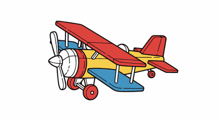 Colorful Wooden Biplane Toy with Propeller and Wheels. © Maryati