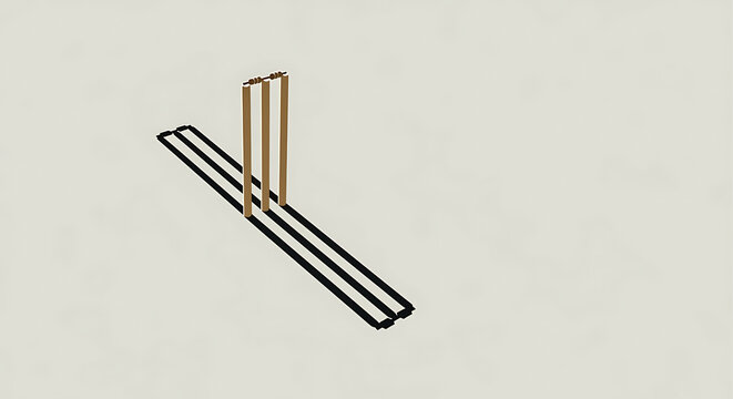 Minimalist Cricket Wickets Illustration with Long Shadow Brown and Black Tones.